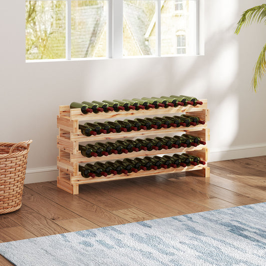 Suport pentru Sticle din Lemn de Pin, Raft pentru Vinuri cu 4 Etajere, Capacitate 48 Sticle, 114x28x56.5 cm, Culoare Lemn