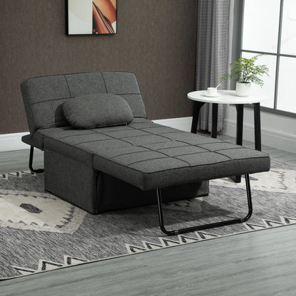 Taburet Pat Individual 3 în 1 cu Spătar Reglabil pe 5 Nivele și Pernă Suplimentară, 95x179x78 cm, Gri