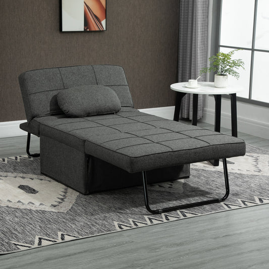 Taburet Pat Individual 3 în 1 cu Spătar Reglabil pe 5 Nivele și Pernă Suplimentară, 95x179x78 cm, Gri