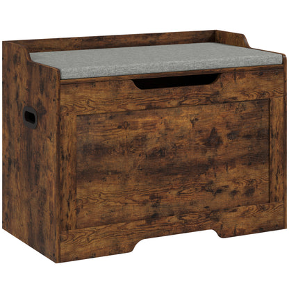 Bancă pentru Depozitare 103L Multifuncțională culoare Lemn cu Pernă din Țesătură Gri, 75x40x56 cm