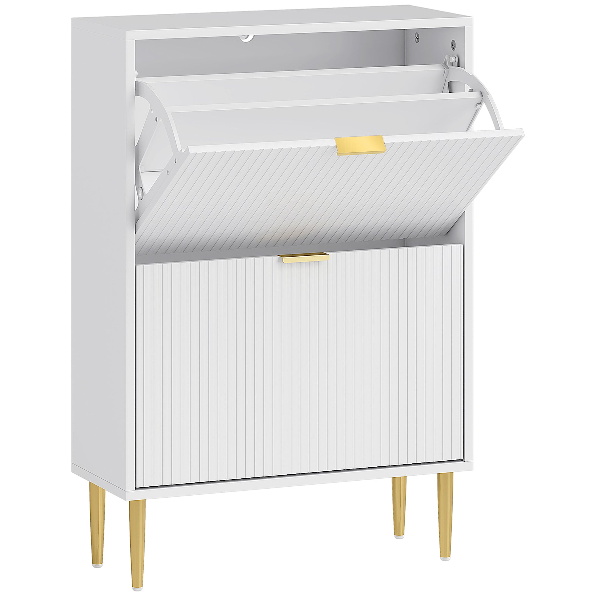 Dulap Slim pentru 12 Perechi de Pantofi, cu 2 Sertare Rabatabile și Rafturi Reglabile, 60x24x91.5 cm, Alb