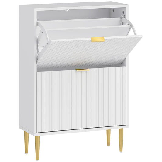 Dulap Slim pentru 12 Perechi de Pantofi, cu 2 Sertare Rabatabile și Rafturi Reglabile, 60x24x91.5 cm, Alb