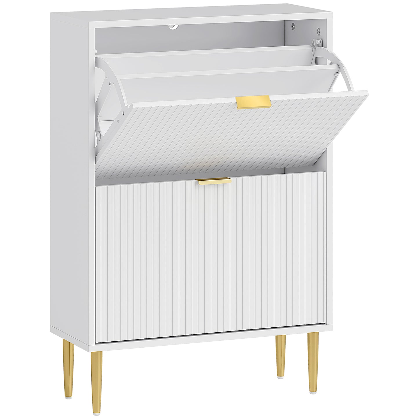 Dulap Slim pentru 12 Perechi de Pantofi, cu 2 Sertare Rabatabile și Rafturi Reglabile, 60x24x91.5 cm, Alb