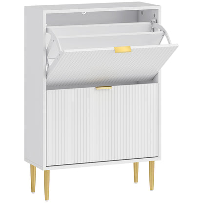 Dulap Slim pentru 12 Perechi de Pantofi, cu 2 Sertare Rabatabile și Rafturi Reglabile, 60x24x91.5 cm, Alb