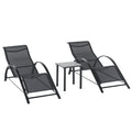 Set 2 Șezlonguri de Grădină și Măsuță cu Raft, Material Respirabil și Cadru Metalic, 59x169x66 cm, Negru