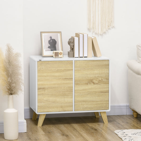 Mobilier multifunctional cu 2 usi de presiune si rafturi reglabile, dulap de living si dormitor din lemn, 80x40x70cm, alb si stejar