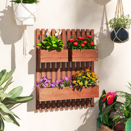 Jardinieră Verticală cu Șipci și 3 Vase Detașabile, în Lemn de Brad, 60x16x80 cm, Maro