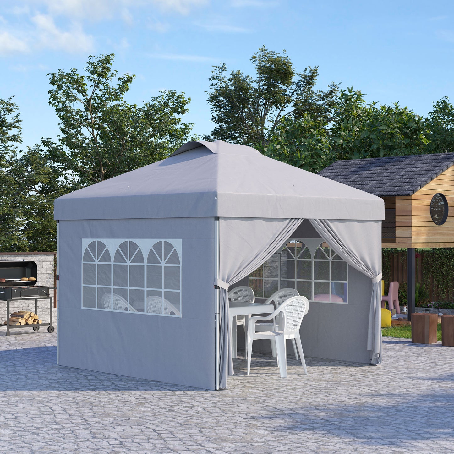 Pavilion Pliabil cu Înălțime Reglabilă, Ușă, 2 Ferestre și Geantă de Transport, 297x297x284 cm, Gri Deschis