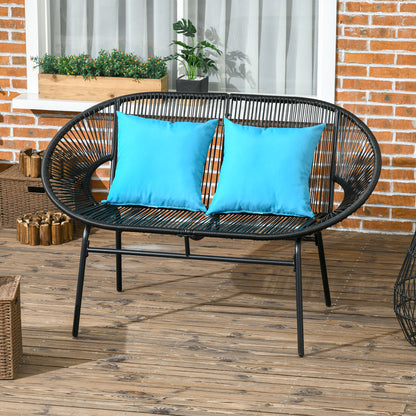 Bancă de grădină cu 2 locuri din metal și frânghie din rășină cu 2 perne - dim. 132L x 72l x 83h cm - negru