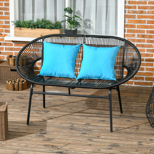 Bancă de grădină cu 2 locuri din metal și frânghie din rășină cu 2 perne - dim. 132L x 72l x 83h cm - negru
