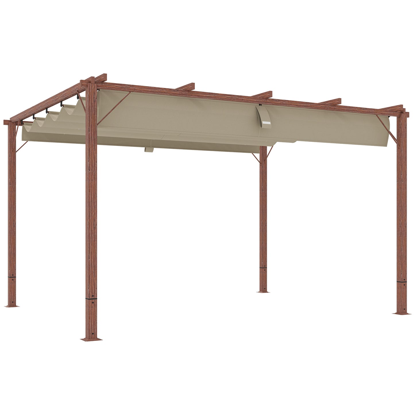Gazebo Pergolă cu Acoperiș Retractabil, Cuie și Șuruburi, din Poliester și Aluminiu, 382x300x232 cm, Culoare Lemn