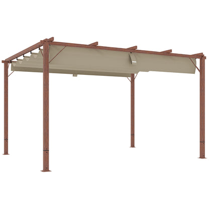 Gazebo Pergolă cu Acoperiș Retractabil, Cuie și Șuruburi, din Poliester și Aluminiu, 382x300x232 cm, Culoare Lemn
