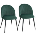 Set 2 Scaune de Sufragerie Tapițate cu Spătar în Formă de Scoică din Catifea, 52x55x79 cm, Verde Închis