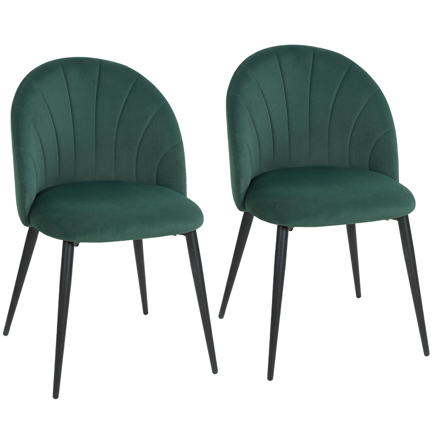 Set 2 Scaune de Sufragerie Tapițate cu Spătar în Formă de Scoică din Catifea, 52x55x79 cm, Verde Închis