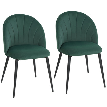 Set 2 Scaune de Sufragerie Tapițate cu Spătar în Formă de Scoică din Catifea, 52x55x79 cm, Verde Închis