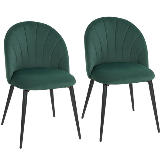 Set 2 Scaune de Sufragerie Tapițate cu Spătar în Formă de Scoică din Catifea, 52x55x79 cm, Verde Închis