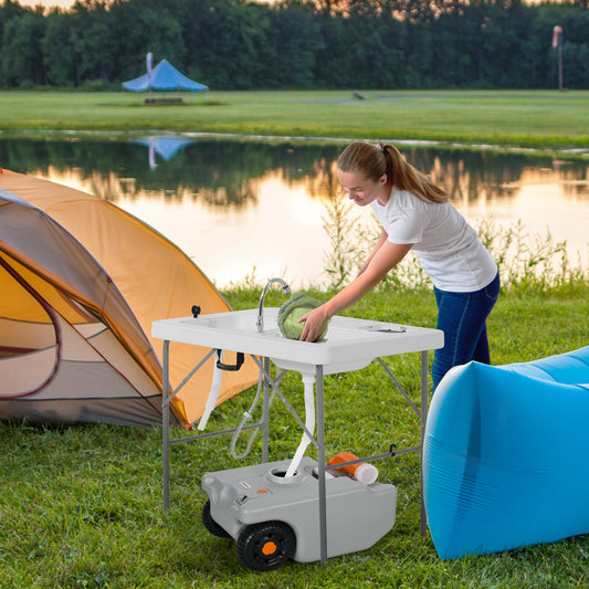 Rezervor pentru Apă de Camping 22L cu Roți și Mâner și Duza Rotativă, Gri