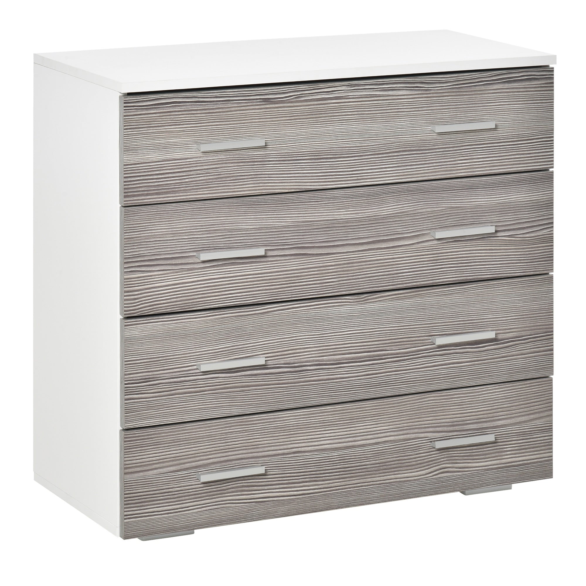 Comoda cu 4 sertare din lemn cu manere din aluminiu 76x35x72cm