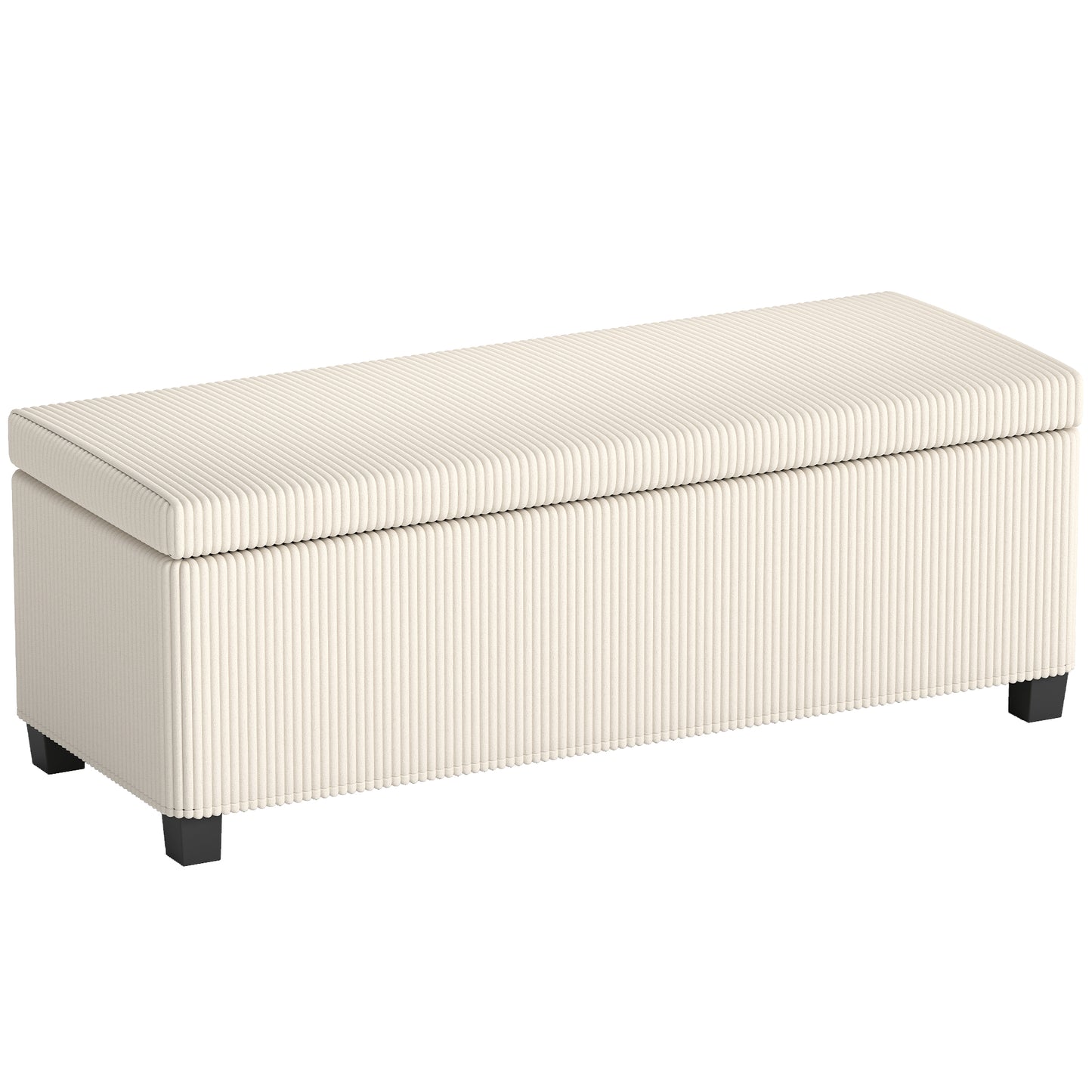 Bancă pentru Capătul Patului cu Spațiu de Depozitare de 84L, din Țesătură cu Aspect de Catifea și Oțel, 112x42x40 cm, Bej