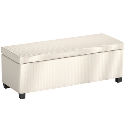 Bancă pentru Capătul Patului cu Spațiu de Depozitare de 84L, din Țesătură cu Aspect de Catifea și Oțel, 112x42x40 cm, Bej
