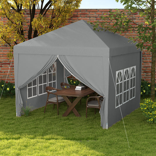 Foișor de Exterior 3x3 m Pliabil cu 4 Panouri Laterale, din Oțel și Material Oxford, Gri Deschis
