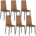 , Set de 6 Scaune de Dining Moderne, Cu Spătar Înalt, din Piele Ecologică și Oțel, 41x50x97 cm, Maro