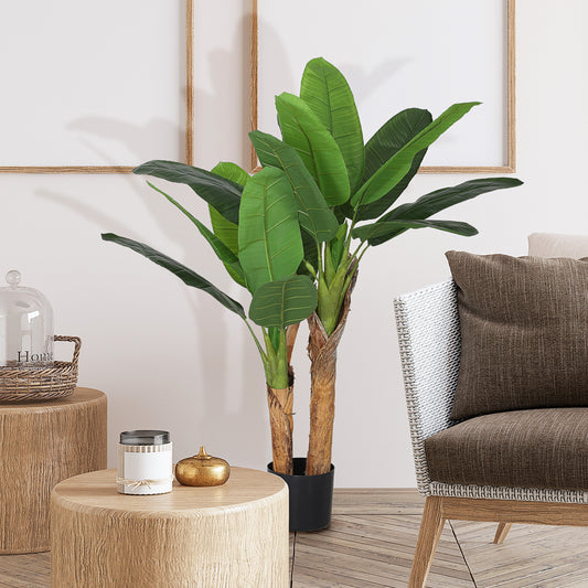 Plantă artificială de bananier, înălțime 120 cm, cu ghiveci inclus pentru interior, verde