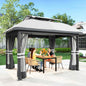 Pavilion de grădină 4x3 m cu plase împotriva țânțarilor și acoperiș dublu, din metal și poliester, gri deschis