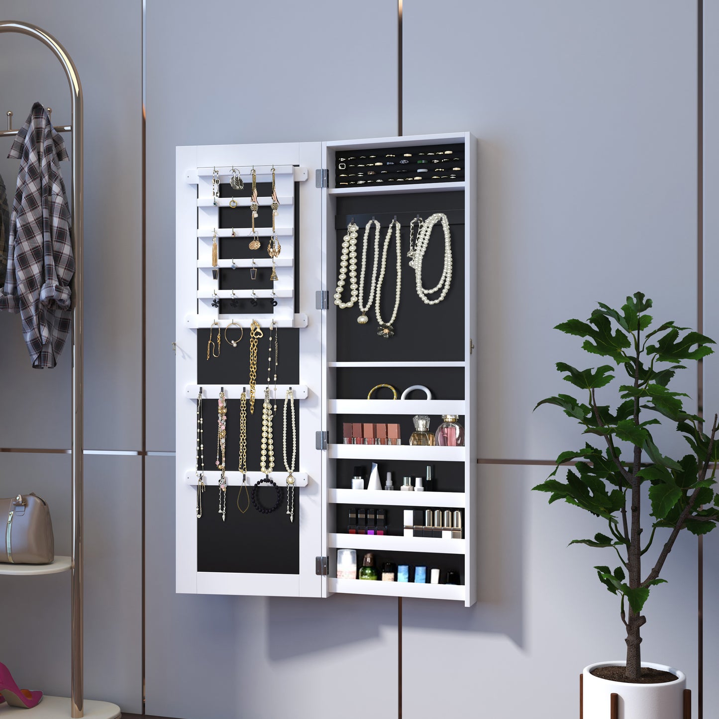 dulap bijuterii cu oglinda, 37x9.5x121 cm, neagra