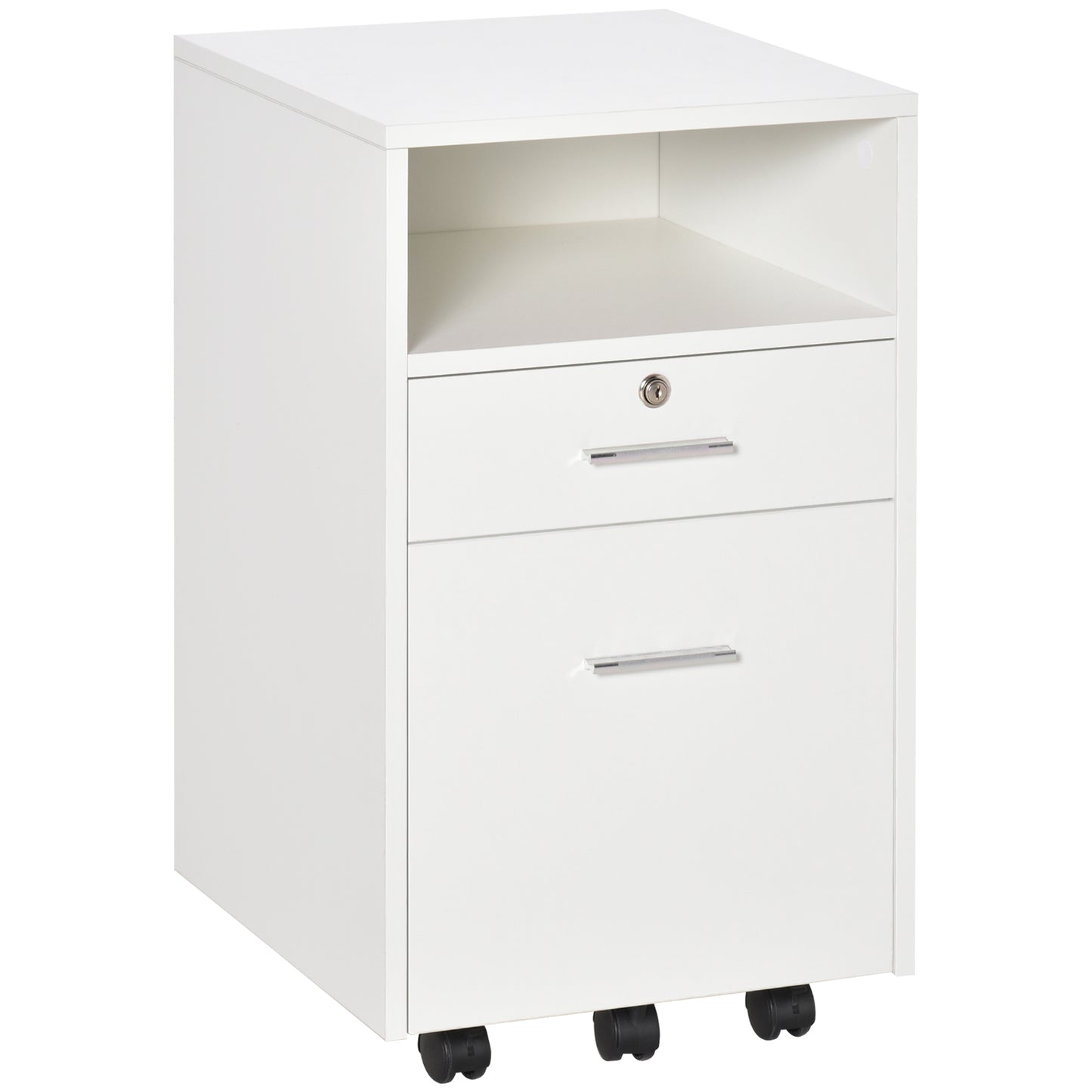Dulap cu Sertare Blocabile, 2 Chei Incluse, cu 5 roti cu rotatie la 360°, cu 2 Chei, Alb