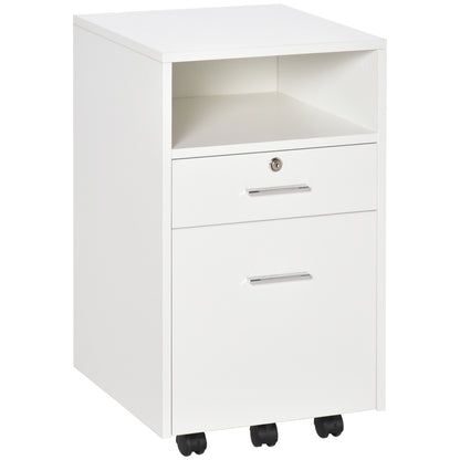 Dulap cu Sertare Blocabile, 2 Chei Incluse, cu 5 roti cu rotatie la 360°, cu 2 Chei, Alb