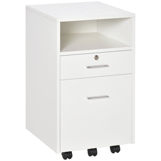 Dulap cu Sertare Blocabile, 2 Chei Incluse, cu 5 roti cu rotatie la 360°, cu 2 Chei, Alb