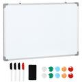 Tabla magnetica alba dreptunghiulara cu 4 markere, 1 radiera si 10 magneti incluse, din aluminiu si panou galvanizat, 90x60x1,8 cm