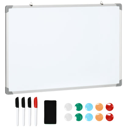 Tabla magnetica alba dreptunghiulara cu 4 markere, 1 radiera si 10 magneti incluse, din aluminiu si panou galvanizat, 90x60x1,8 cm