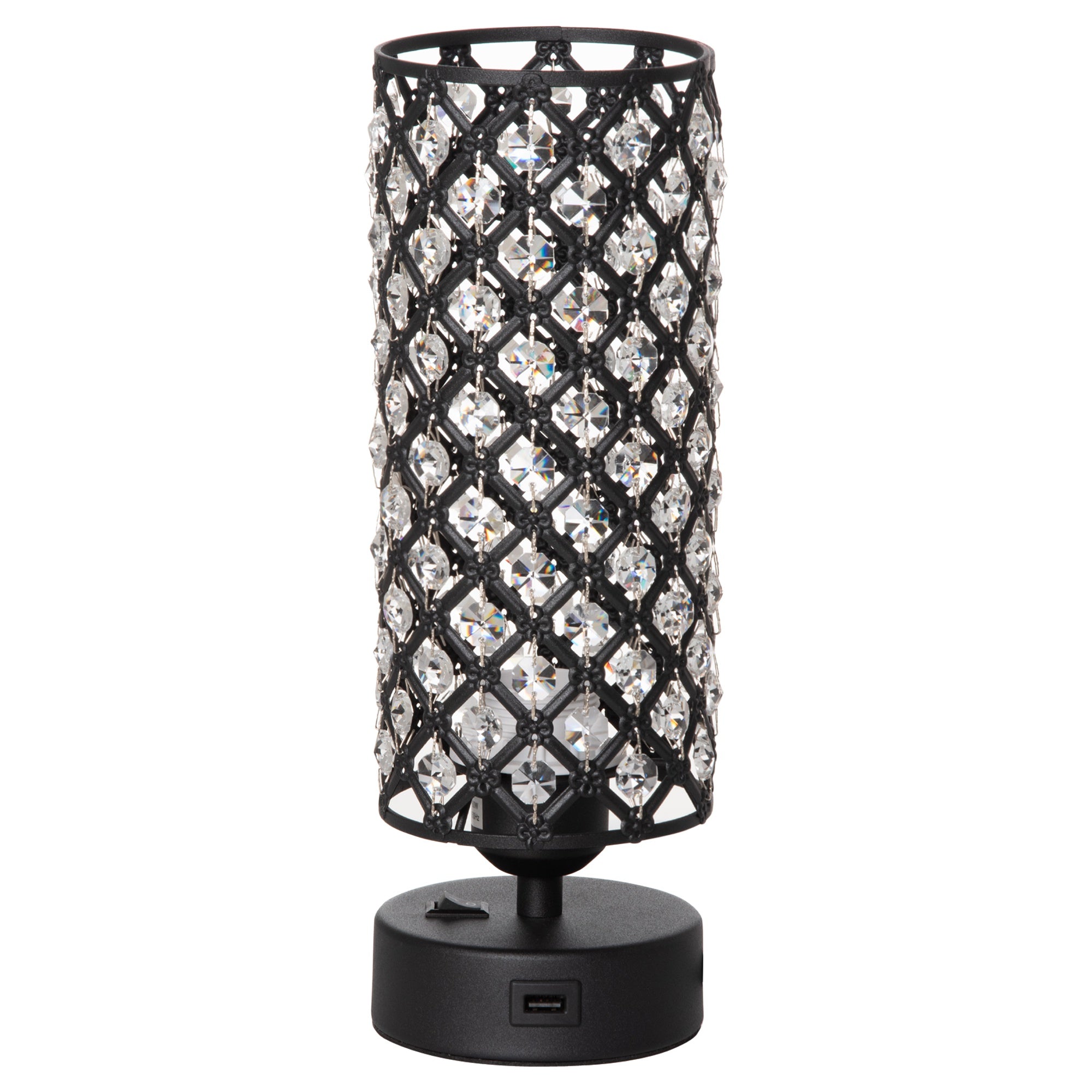 Lampa de Masa cu Abajur din Cristal si 2 Porturi USB, Intensitatea Luminii Reglabila Touch Ф10,8 x 30 cm, Negru