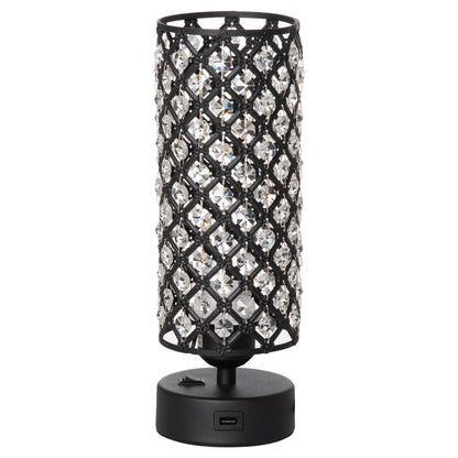 Lampa de Masa cu Abajur din Cristal si 2 Porturi USB, Intensitatea Luminii Reglabila Touch Ф10,8 x 30 cm, Negru