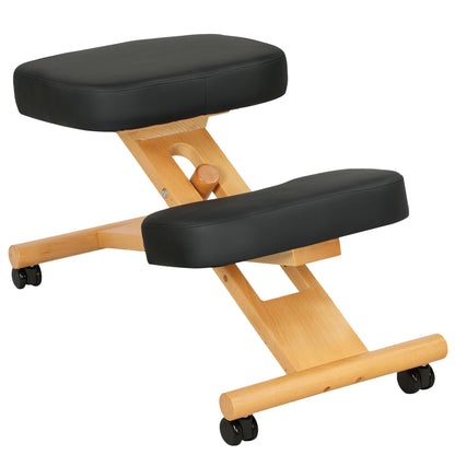 Scaun ergonomic postural cu suport pentru genunchi, cu roți, din lemn, negru