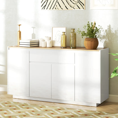 Bufet de Bucătărie cu 3 Dulapuri și 4 Uși cu Îchidere Lină, Mobilier Modern cu Sertar, 140x40x75 cm, Alb