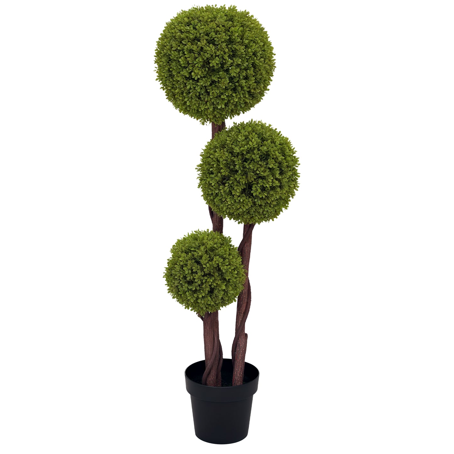 Plantă Artificială de Buxus cu 3 Sfere, Ghiveci Inclus și Bază Întărită, Ø19,5x115 cm, Verde