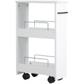 Carucior multifunctional pentru economisirea spatiului pentru baie si bucatarie, carucior din lemn MDF cu roti pivotante si maner, 42,5x20,3x66,7cm, alb