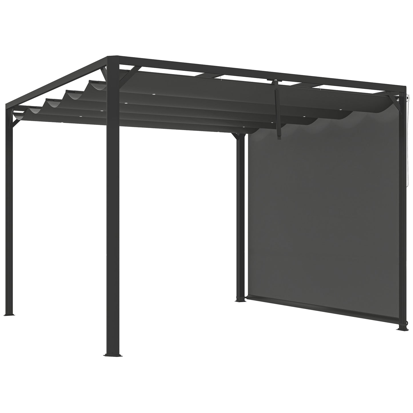 Gazebo Pergolă cu Copertină Rulabilă de Protecție și Orificii de Drenaj, 300x300x227 cm, Gri Închis
