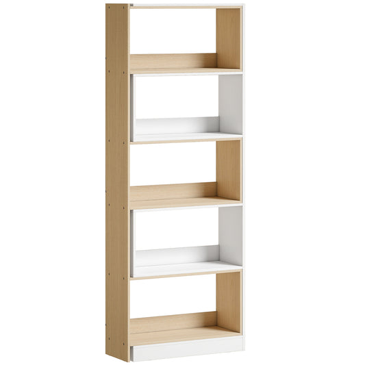 Bibliotecă de Colț cu 5 Polițe, Design Rotativ 350°, Lemn/Alb