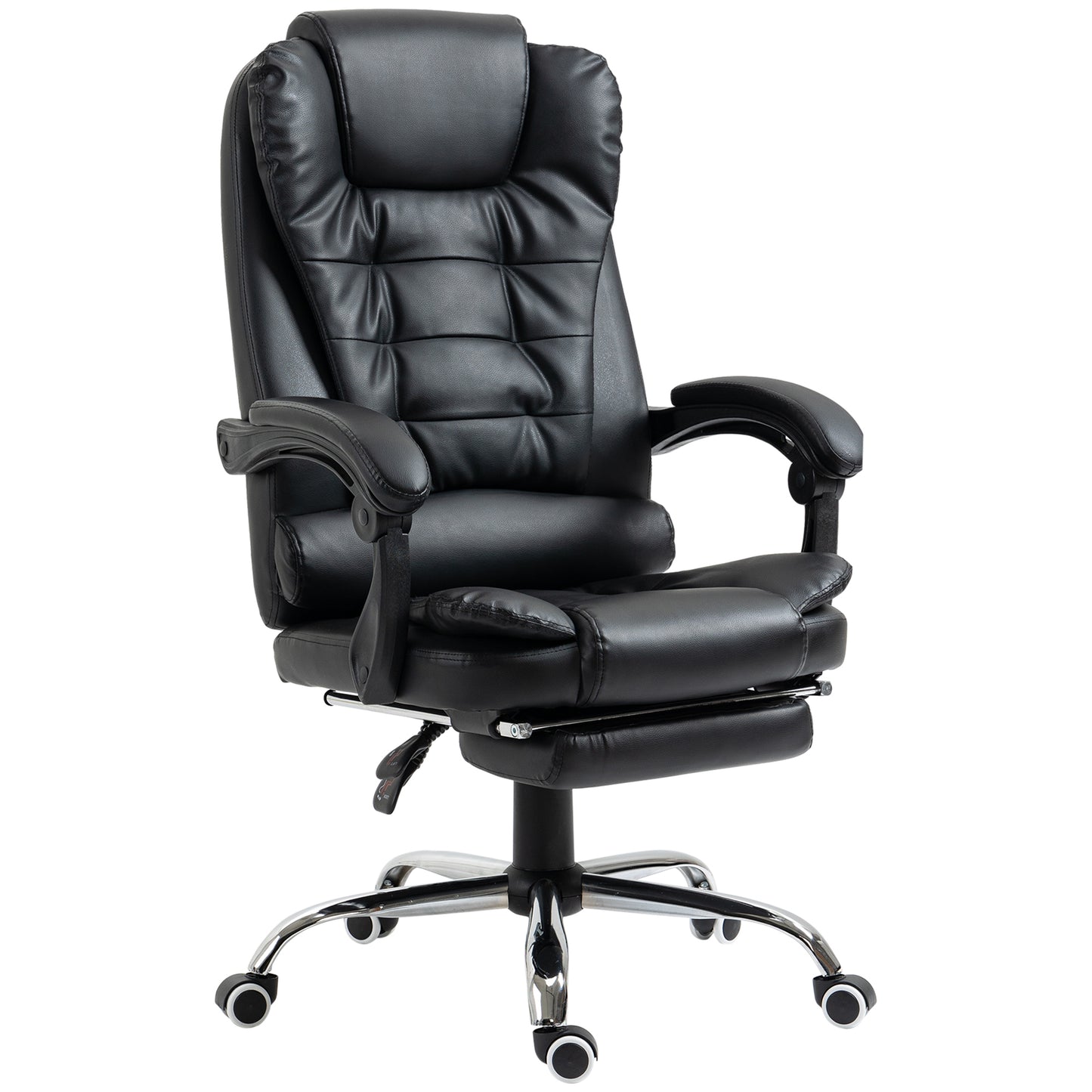 Scaun de Birou din Piele artificiala Neagra Inaltime Reglabila cu Spatar Rabatabil la 145° si Suport pentru Picioare, 64,5x69x117-127 cm