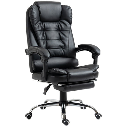 Scaun de Birou din Piele artificiala Neagra Inaltime Reglabila cu Spatar Rabatabil la 145° si Suport pentru Picioare, 64,5x69x117-127 cm