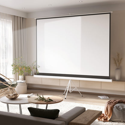 Ecran Proiector 120" Format 4:3 din Material Textil, Plastic și Metal cu Trepied, 244x190 cm, Alb
