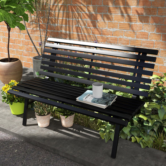 Bancă pentru Grădină, Bancă de Exterior pentru Terasă cu Șezut și Spătar cu Lamele, 123x67x79 cm, Negru