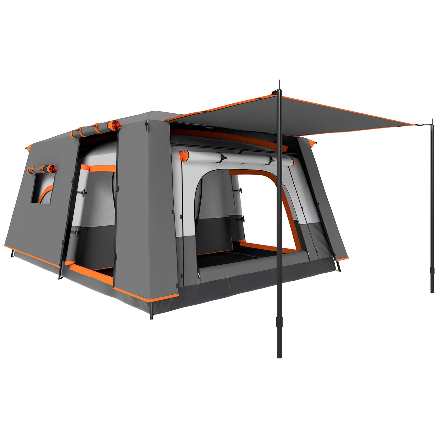 Cort de Camping pentru 4-6 Persoane cu 2 Camere și Verandă, Impermeabil și UPF 30+, Geantă de Transport, Gri