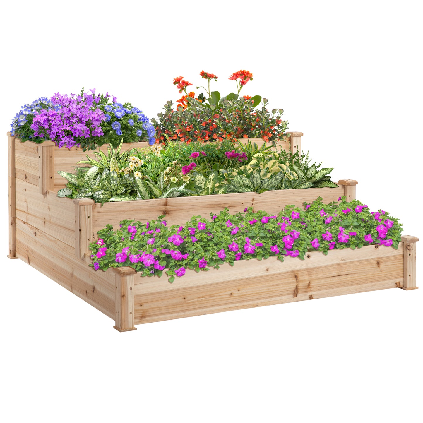 suport 3 rafturi lemn pentru plante, 120x120x56 cm