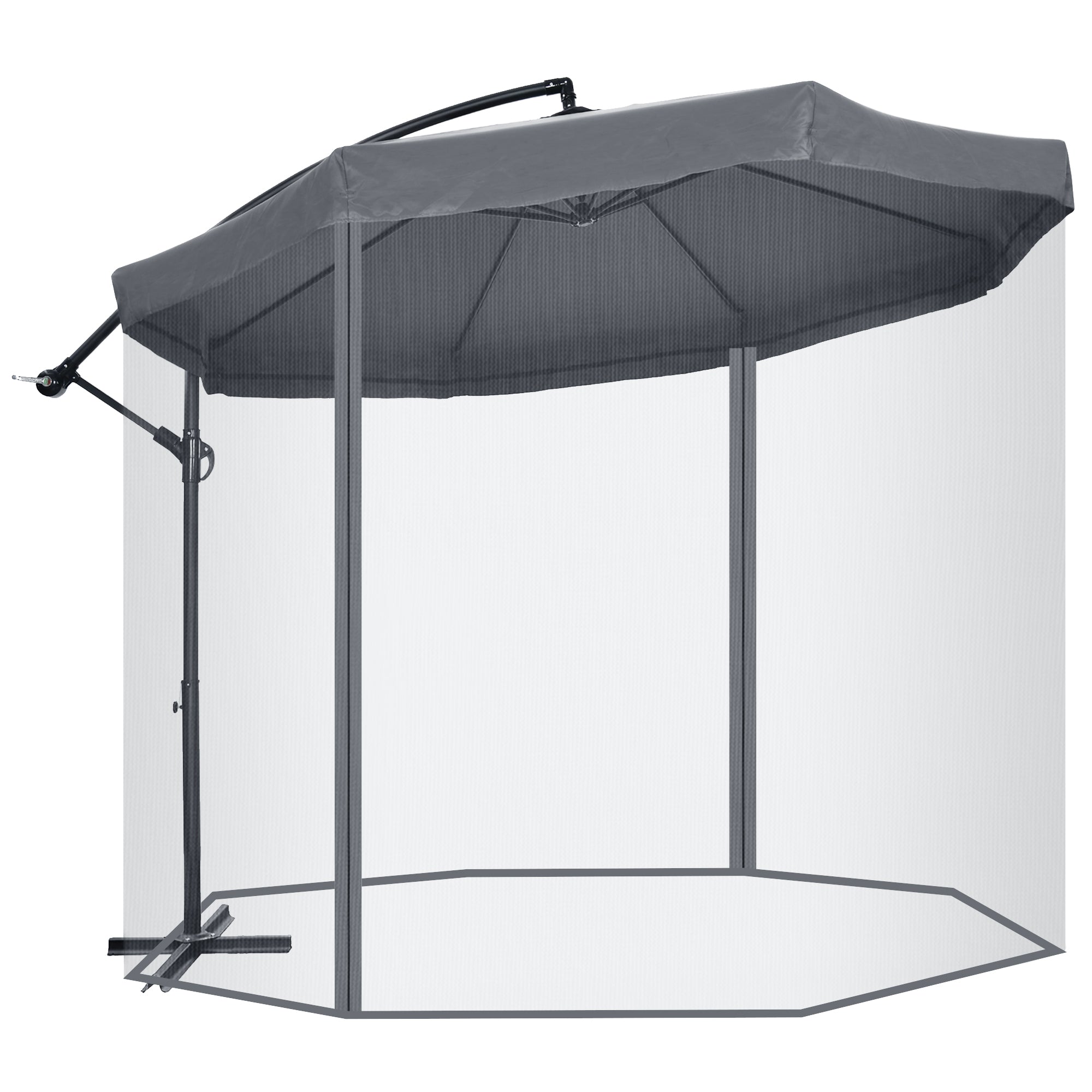 Umbrelă de Soare cu Plasă de Țânțari, Deschidere cu Manivelă și Bază Transversală, 295x295x240 cm, Gri