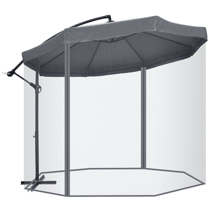 Umbrelă de Soare cu Plasă de Țânțari, Deschidere cu Manivelă și Bază Transversală, 295x295x240 cm, Gri